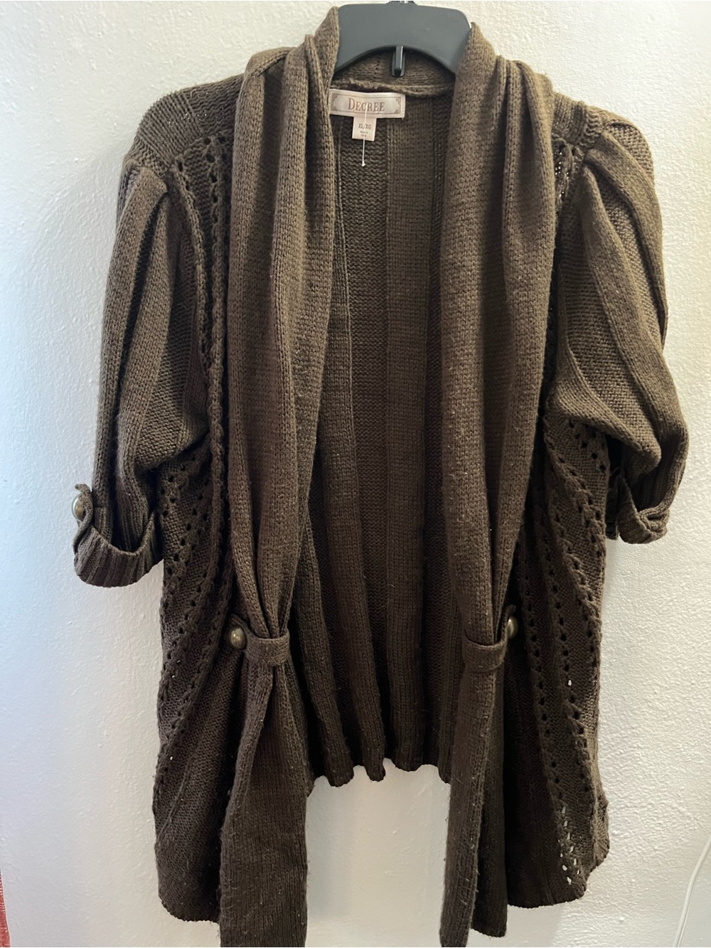 Decree Chocolate Brown Open-Front Knit Cardigan